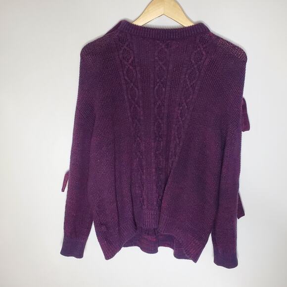 Project Naadam Purple Cable Knit Tie Sleeve Oversized Pullover Designer sweater - Picture 6 of 11